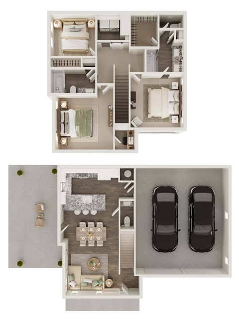Floor plan for 3 beds, 2.5 baths, 1379 sqft